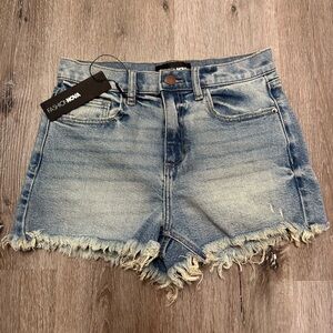 Fashion Nova Blue Jean Shorts with Distressed Frayed Hem